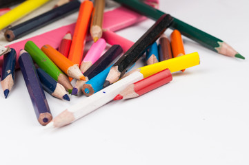 Colour pencils isolated on white background.Copy space