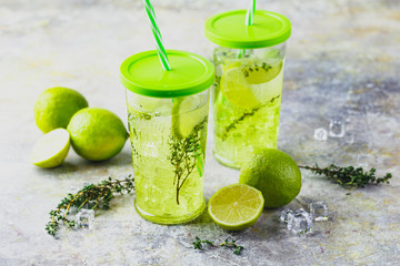 Lime Lemonade with thyme and ice.
