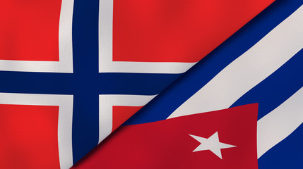 Fototapeta premium The flags of Norway and Cuba. News, reportage, business background. 3d illustration