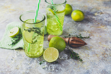 Lime Lemonade with thyme and ice.