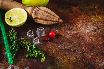Lime, cranberry and thyme for lemonade