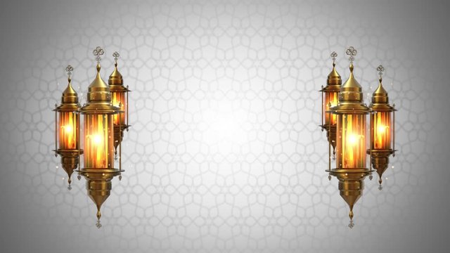 Arabic Golden Ramadan Lantern with Islamic ornament background. 3D animation