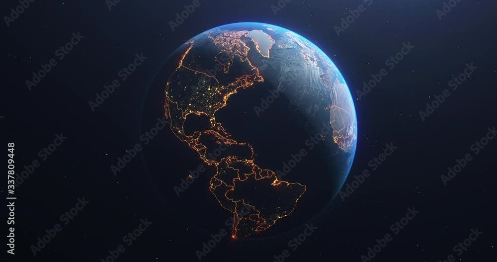Wall mural planet earth view from space, countries borders highlighted, loop able repeatable animation perfect 