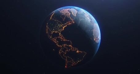 Planet Earth view from space, countries borders highlighted, loop able repeatable animation perfect for time remapping, 3d illustration, elements of this image courtesy of NASA - Powered by Adobe