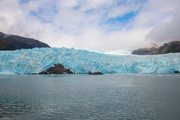 Aialik Glacier on Aialik Bay in Kenai Fjords National Park in Sep. 2019 near Seward, Alaska AK, USA.