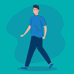 young man walking avatar character icon vector illustration design