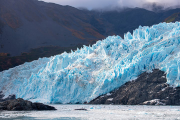Aialik Glacier on Aialik Bay in Kenai Fjords National Park in Sep. 2019 near Seward, Alaska AK, USA.