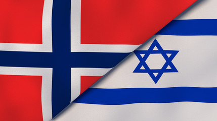 The flags of Norway and Israel. News, reportage, business background. 3d illustration
