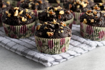 Walnut Muffins on a Chequered Cloth