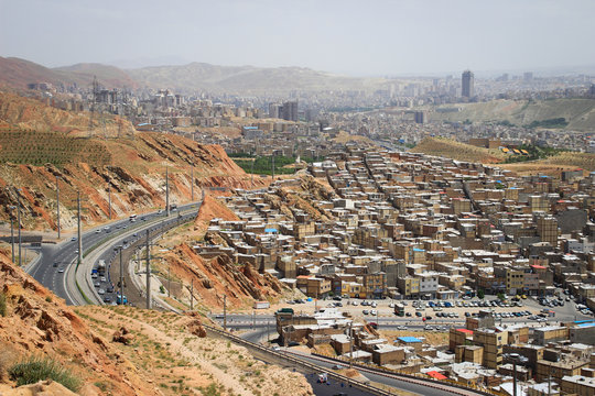 view of the Iranian city of Tabriz from above. Simple Iranian architecture on the outskirts of the city.