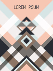 Cover page layout vector template geometric design with triangles and stripes pattern.