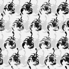 Vector grey camouflage colored scorpions seamless pattern