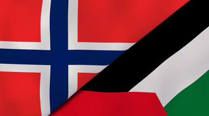 The flags of Norway and Palestine. News, reportage, business background. 3d illustration
