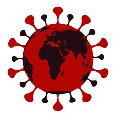Fototapeta na wymiar The planet earth transforms into coronavirus. World infected by the virus. Covid-19 virus is spreading across the world. Vector illustration.
