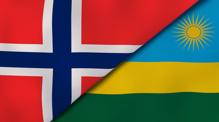 The flags of Norway and Rwanda. News, reportage, business background. 3d illustration