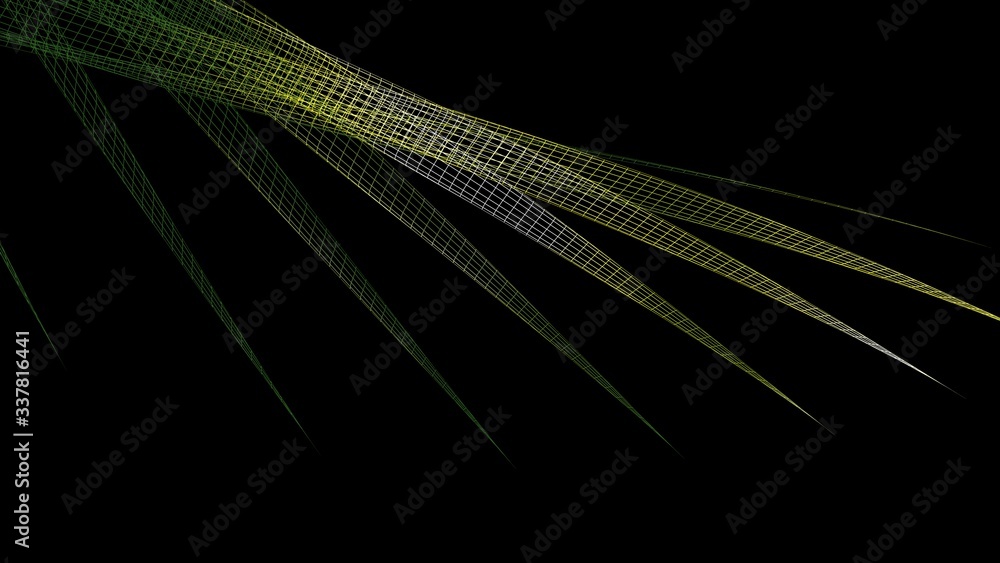 Poster waved colorful grid surface on black background - 3d rendering illustration