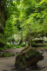 Exploring the canyons in the Lower Dells at Matthiessen State Park, Illinois.