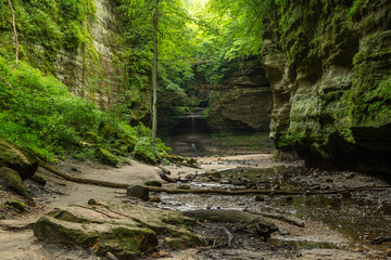 Exploring the canyons in the Lower Dells at Matthiessen State Park, Illinois.