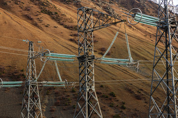 power lines in the mountains of Kyrgyzstan. electricity pylon