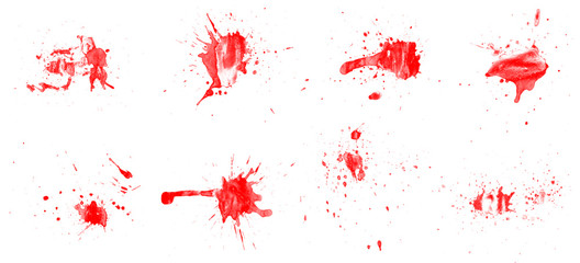 Set of abstract red vector paint splash and drops brushes