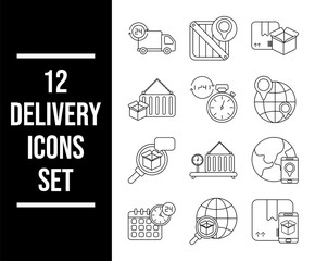 set of icons freight delivery logistics , line style icon