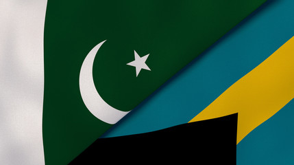 The flags of Pakistan and Bahamas. News, reportage, business background. 3d illustration