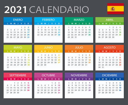 2021 Calendar Spanish - vector illustration. Spanish version