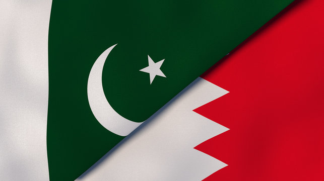 The flags of Pakistan and Bahrain. News, reportage, business background. 3d illustration