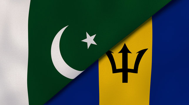 The flags of Pakistan and Barbados. News, reportage, business background. 3d illustration