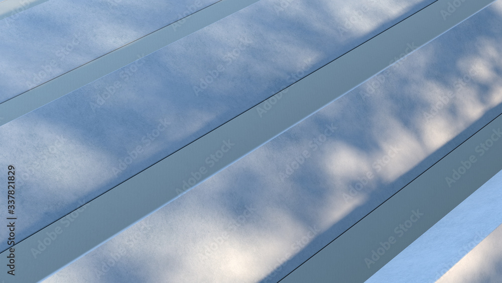 Aufkleber blue massive blocks with different directions on sunlight with trees shadow. abstract 3d render. geo