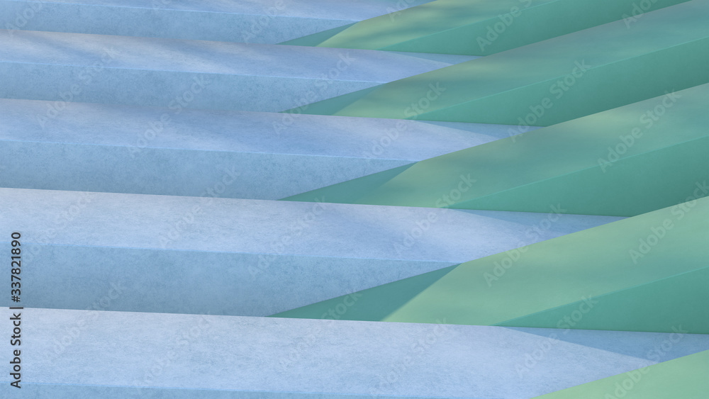 Aufkleber blue and green massive blocks with different directions on sunlight with trees shadow. abstract 3d r