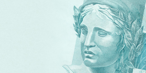 Brazilian Real - BRL currency. One hundred reais face template for economic and financial concepts.
