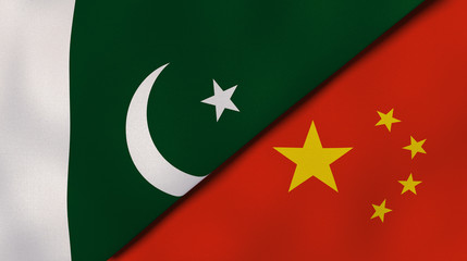 The flags of Pakistan and China. News, reportage, business background. 3d illustration