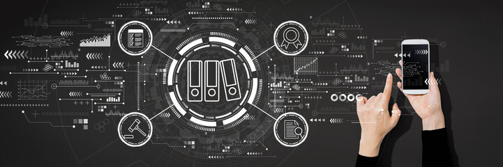 Compliance theme with person using a white smartphone