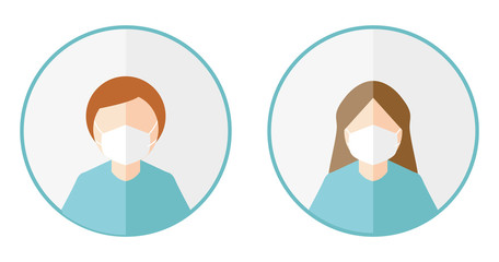 Female male doctor icon. Nurse in a medical mask. Medical avatar. Flat style vector illustration.