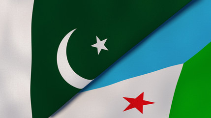 The flags of Pakistan and Djibouti. News, reportage, business background. 3d illustration