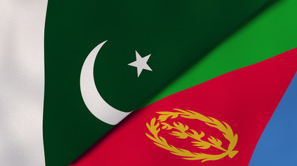 The flags of Pakistan and Eritrea. News, reportage, business background. 3d illustration