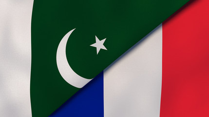 The flags of Pakistan and France. News, reportage, business background. 3d illustration