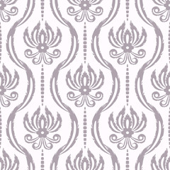 Seamless floral damask Wallpaper or fabric in the interior. Vector ornament, light background