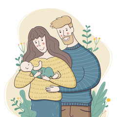 Vector Illustration Of Mother and Baby. Happy Mother`s Day Greeting Card concept