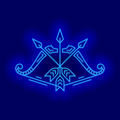 Sagittarius star sign Bow and arrows astrological symbol, logo, emblem. Thin line geometric illustration. Outline zodiac symbol Reach the target vector concept