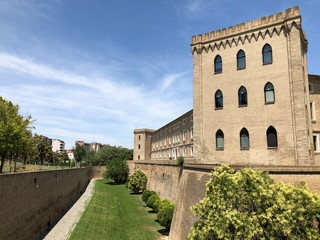 Obraz premium The Aljafería Palace or castle the headquarters of Aragon Parliament in Zaragoza, Spain