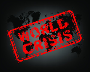 World Crisis red grunge text. Stamp. Trendy design element for prints, web pages, banners, posters and background