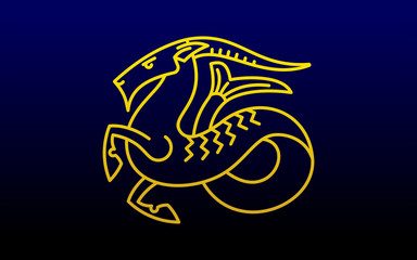 Capricorn star sign Sea goat astrological symbol, logo, emblem. Thin line geometric illustration. Outline zodiac symbol Ibex vector concept