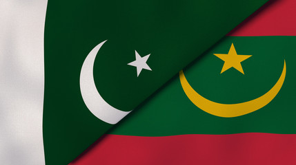 The flags of Pakistan and Mauritania. News, reportage, business background. 3d illustration