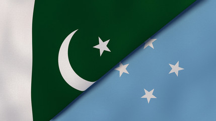 The flags of Pakistan and Micronesia. News, reportage, business background. 3d illustration