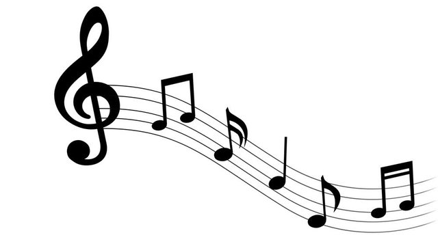 Aanimated background with musical notes. White background.