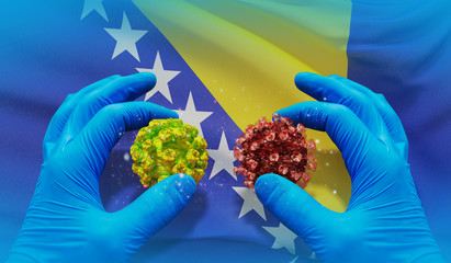 Medical virus molecular concept with flag of Bosnia and Hercegovina. Pandemic 3D illustration.