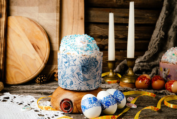 Easter, Easter cake on a wooden background.