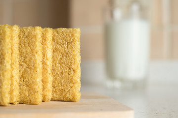 Close up crispbread on a kitchen table.